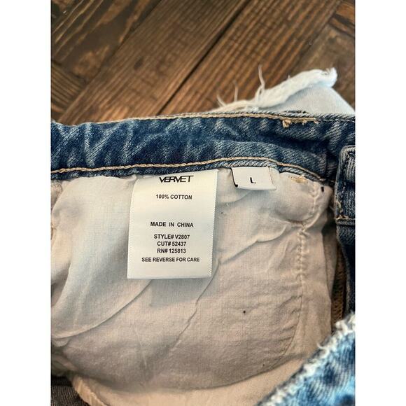 Vervet Color block Denim Cut Off Jean Shorts Women Large Fringe Western Summer - Picture 3 of 12